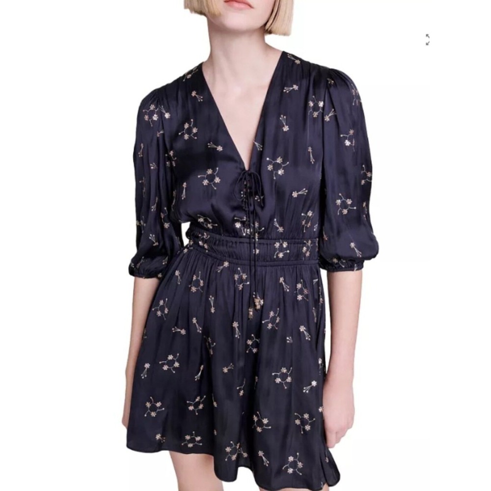 Maje NWT Sequin Embellished V-Neck Mini Cocktail Dress Black 42 XL - Picture 6 of 16